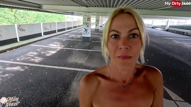 Blindfolded & Tied Blonde Babe Gets Fucked At A Public Parking