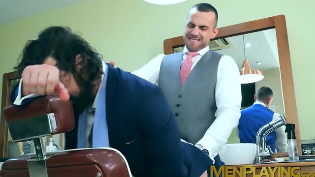 Bearded businessman Miguel Angel bareback barber banging