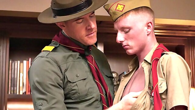 Elder gay scout bareback fucks skinny twink in office