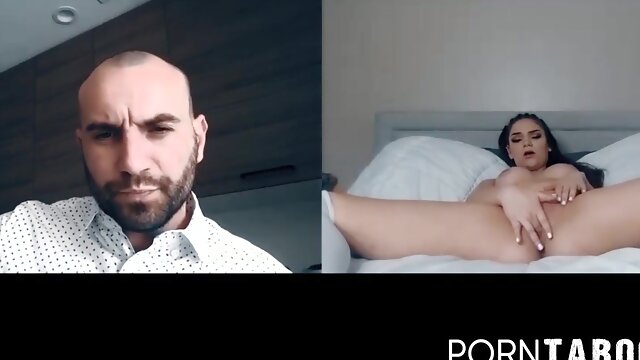 PornTaboos.com - Sexy Athena Faris webcam pussy play teases her bald stud captive