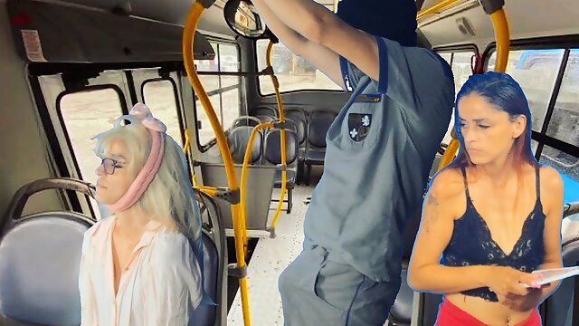 Worker takes stick out and thighs women on public transport!