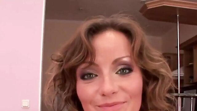 Very Beautiful Sensual MILF with Small Tits Fucked and Cummed in Mouth by Two Huge Vintage Cocks