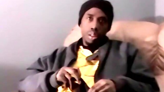 Straight black ghetto thug jerks off BBC and cum blasts solo