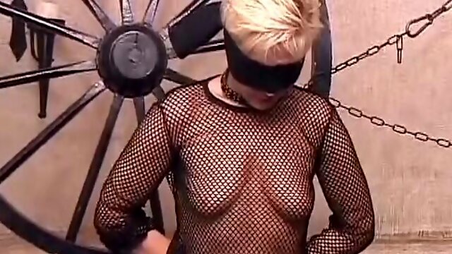 Restrained blonde German slut eats cum after BDSM action