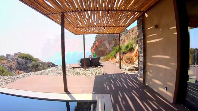 Busty redhead MILF Red XXX gets off poolside