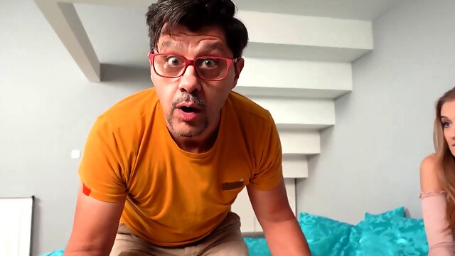 Blonde with natural boobies enjoys sex with BF next to her