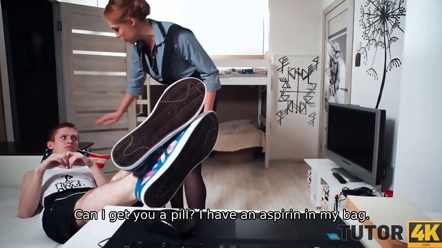 Stunning English tutor in stockings fucked right on