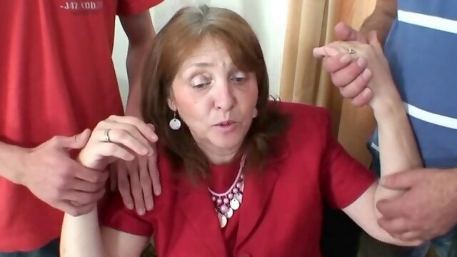 Busty old granny takes it from both sides