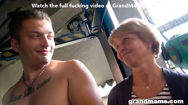 Wrinkled Granny Gets a HUGE Load of Cum