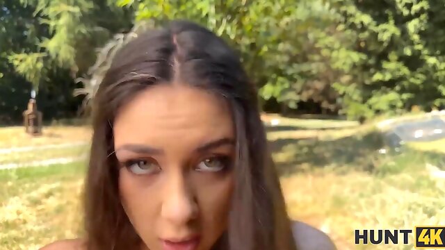 Naughty european teen goes wild on a rich stranger in the park