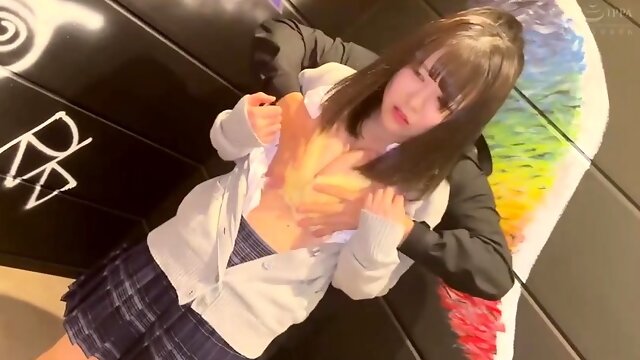 Pretty japanese gives handjob and blowjob