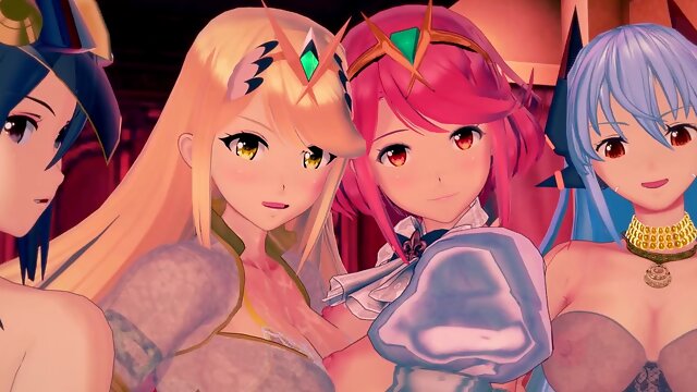 Pyra gets a buttjob while she rimjobs her guy and Mythra joins in