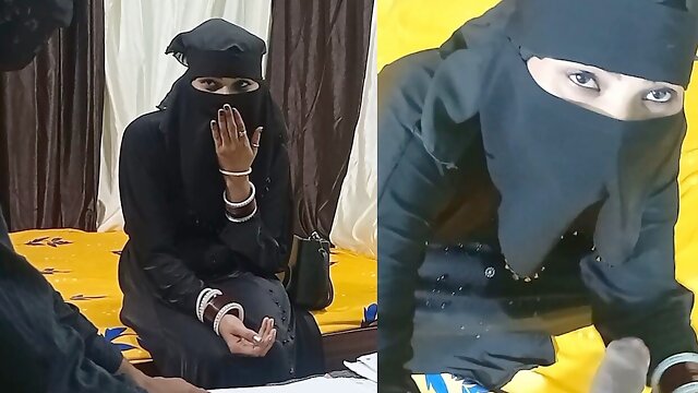 Pretty Girl in Hijab Playing with Officers Cock for Signature