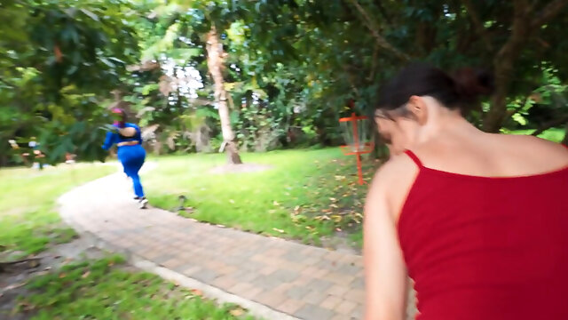 Outdoor fucking on the swing presented in point of view