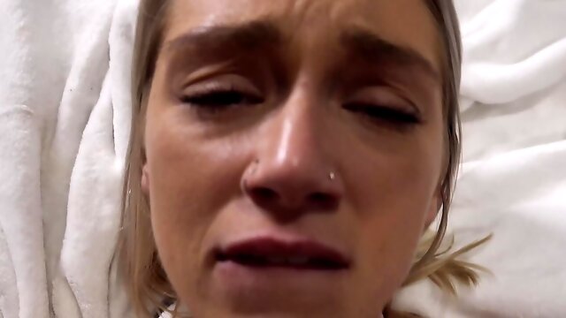 Cute blonde sucks that hard cock and rides it cowgirl style