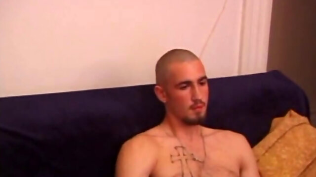 After stripping naked, Donovan grabs some lube and starts stroking. He gives his dick a serious workout, and edges himself, before splattering a load of cum on his stomach.