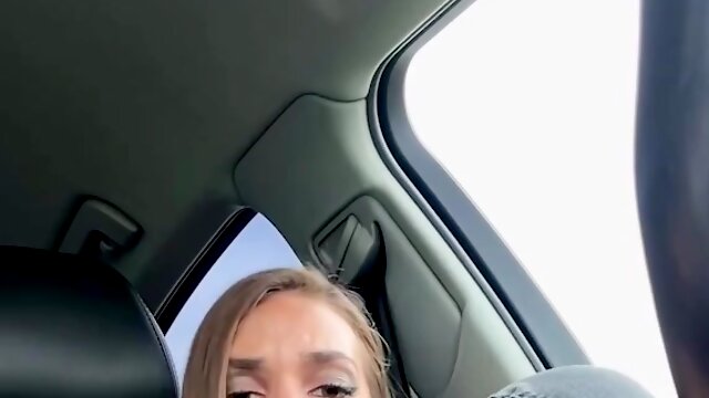 Cute BLonde babe masturbates in a car
