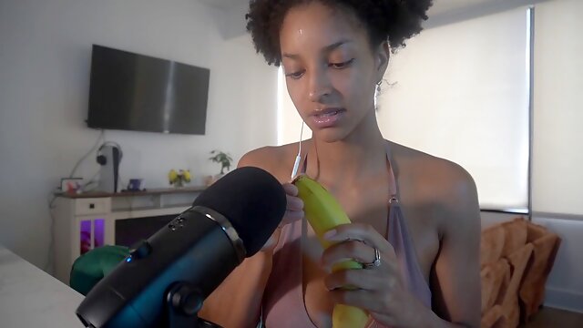 Foxybrown20 enjoys banana and protein fun with some ASMR action