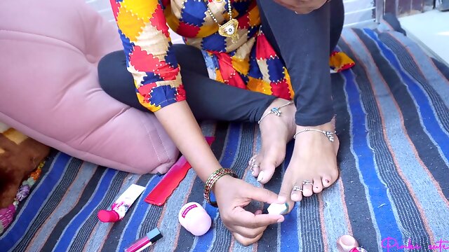 Horny Indian wife indulges in naughty foot play with her husband at home