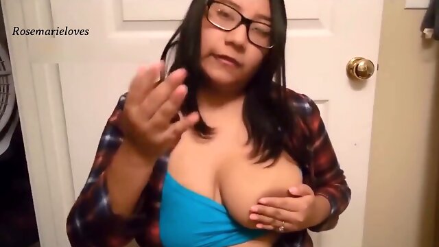 Busty babe in glasses lactates while getting naughty with an older guy