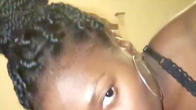 Sexy ebony cougar slurping on a big white cock