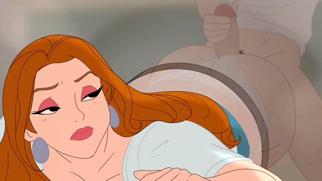 Horny mature woman rubs cock on her ass in animated adult content