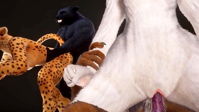 Furry couple enjoys wild group sex in front of friends leading to messy facials