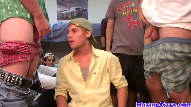 Dorm room college guys give deepthroat blowjobs to one another