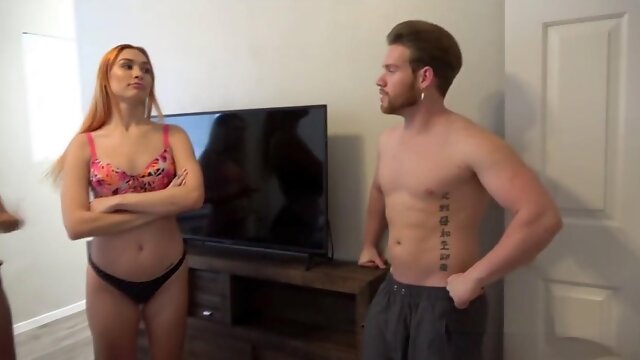 Two seductive babes and a dude get naughty playing strip darts