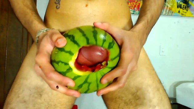 Throbbing a watermelon until I cum inside it - Camilo Brown