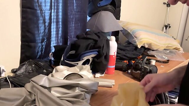 Gay BDSM bondage with latex breathplay for intense breath control