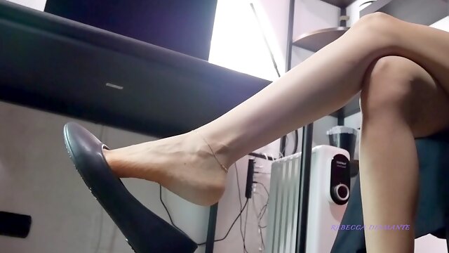 Foot fetish worship with ballet flats and dangle vapid adore