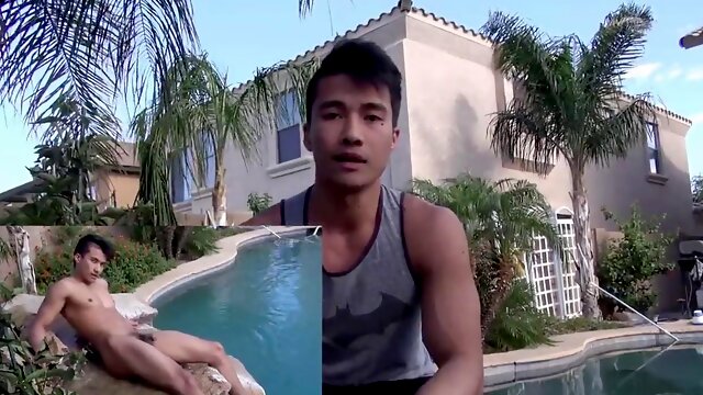 Asian twink Ken Ott pleasures himself outdoors