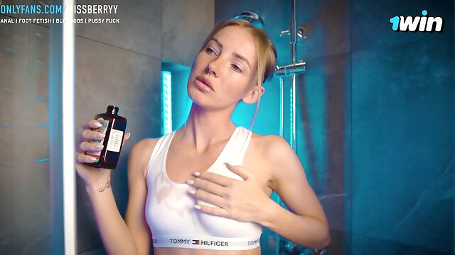 Naughty neighbor enjoys blowjob and fuck-fest with slim blonde in the shower