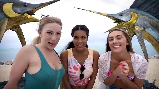 Best friends with perfect asses in revealing bikinis celebrate the fantasy festival by sharing a strangers cock