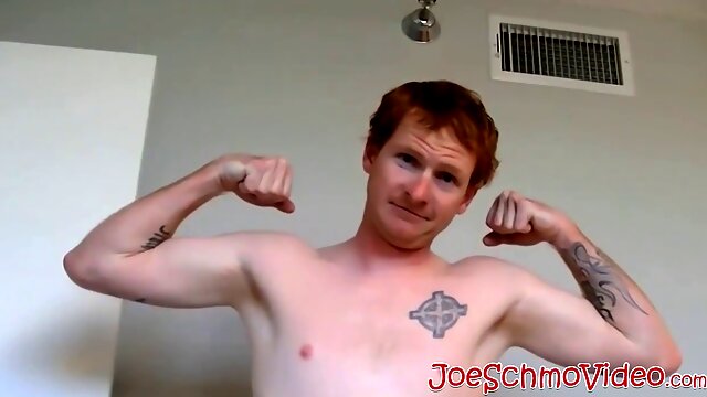 Redheaded amateur guy pleasures himself with anal play and toy while stroking his small cock