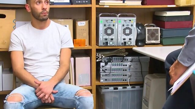 Slim young man drilled by homosexual security guard