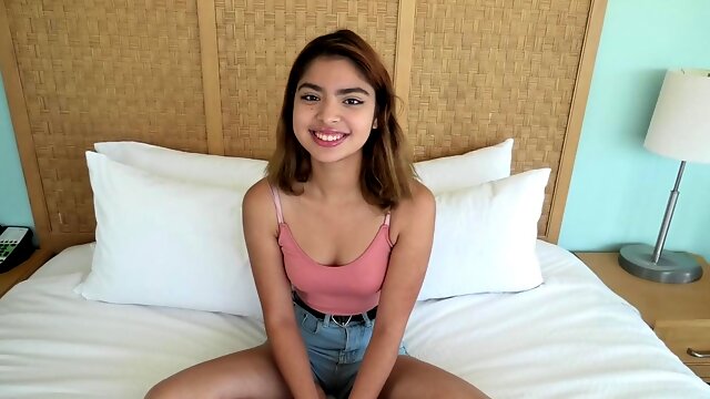 Adorable petite teen Hazel Allure hungrily takes in a thick cock with her tight pussy