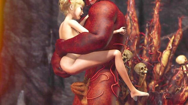 Naughty demon dominates a super sexy girl in the depths of hell