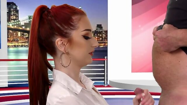 CFNM facial European babe with tattoos gives blowjob on live TV show