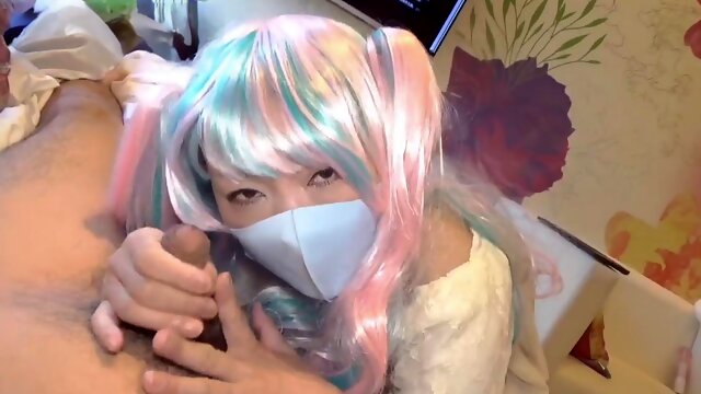 Kawaii Japanese angel cosplayer receives rough sex and gives handjob in POV