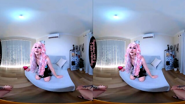 Streamer girlfriend Cupacakeus VR gives ahegao blowjob in virtual reality
