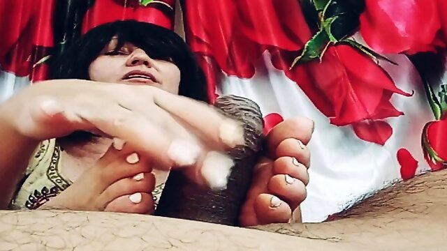 Unusual rookie housewife gives a Footjob, Blowjob, and rides a dick