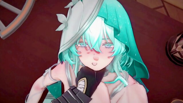 Clear blue-haired Shorekeeper Wuthering flaps accepts internal cumshot from SMIXIX