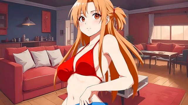 Anime waifu Leafa dominates in hentai joi with CEI in Isekai setting
