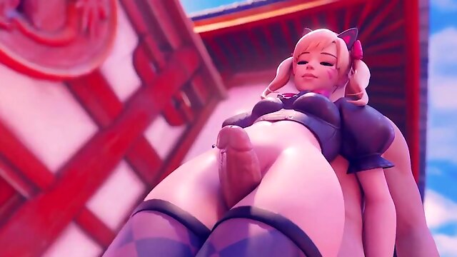 D.Va gives a fortunate guy a steamy thigh job