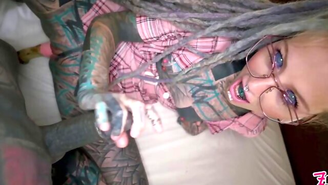 Inked dude with a massive dick anally impaled Anuskatzz and Lily Lu