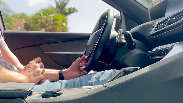 �� Beenjoy - Big cock masturbation in the car and massive cumshot on the side of the road entirely nude