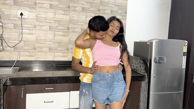 After Mom and Dad Went Out, the Girl Called Her Boyfriend at Home.