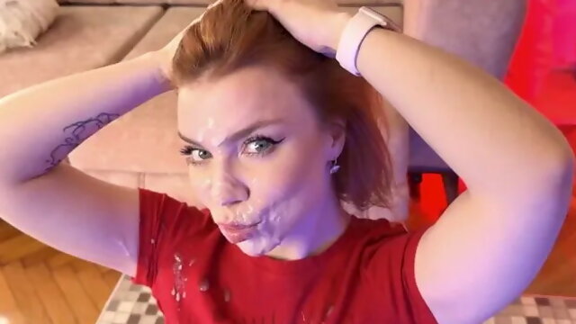 Giant Cumshot! Her Face is Completely Covered Sperm